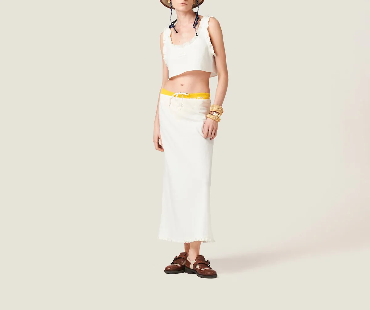 MiuMiu  |Linen Sleeveless Plain Logo Tanks & Camisoles