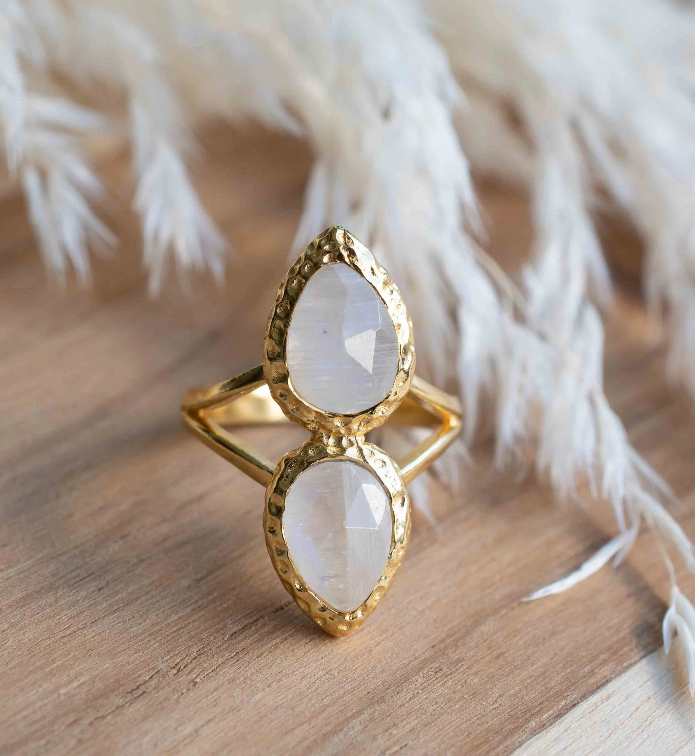 Moonstone Gold Plated Ring *  Statement Ring * Gemstone Ring * Rainbow Moonstone * Gold Ring  * BJR307