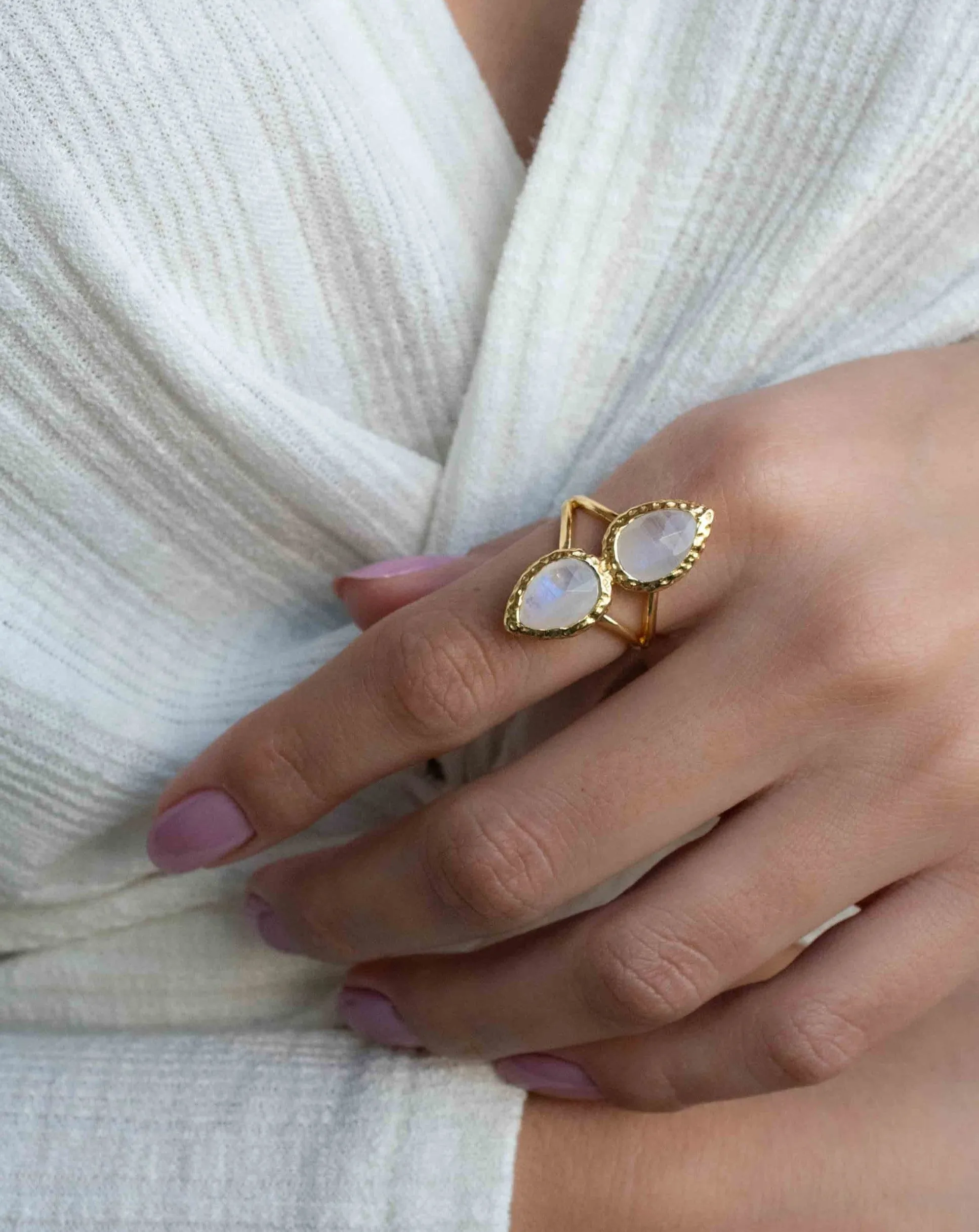 Moonstone Gold Plated Ring *  Statement Ring * Gemstone Ring * Rainbow Moonstone * Gold Ring  * BJR307