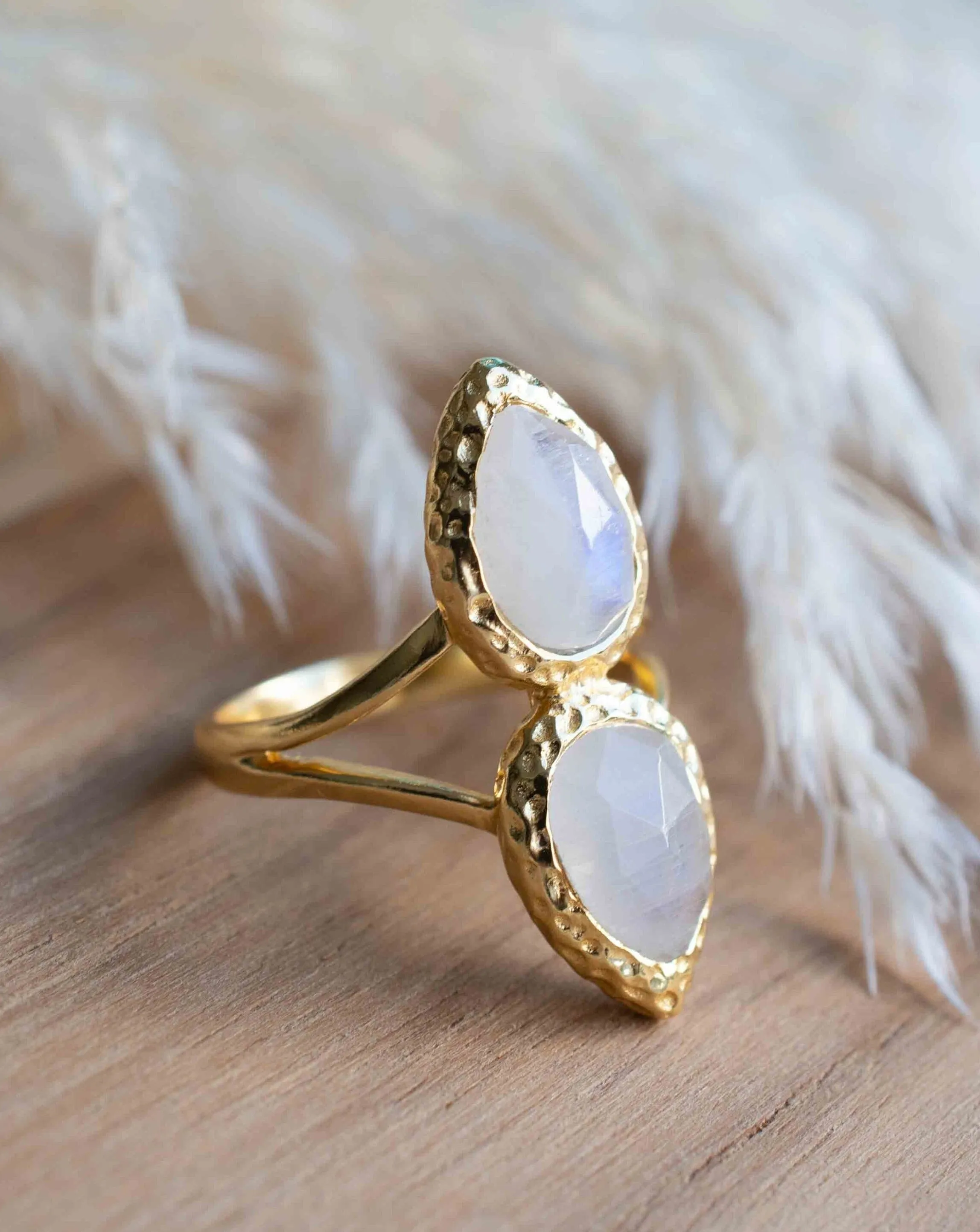 Moonstone Gold Plated Ring *  Statement Ring * Gemstone Ring * Rainbow Moonstone * Gold Ring  * BJR307