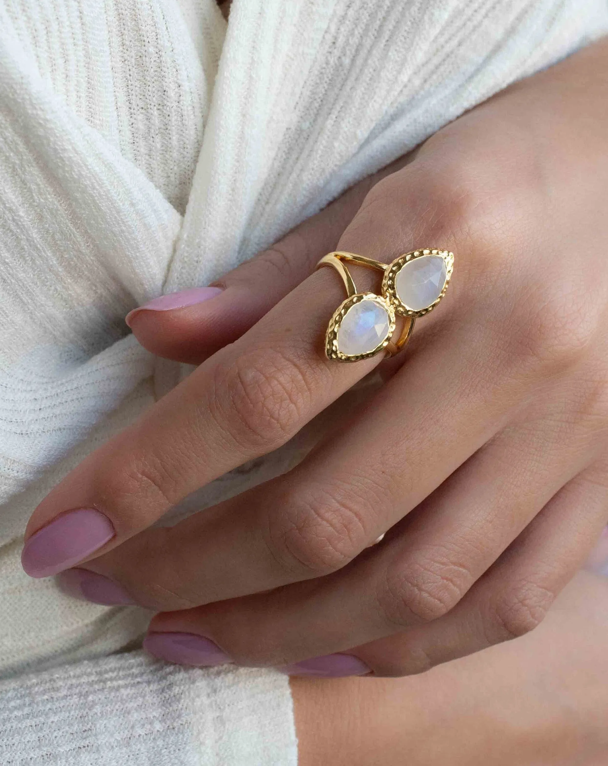 Moonstone Gold Plated Ring *  Statement Ring * Gemstone Ring * Rainbow Moonstone * Gold Ring  * BJR307