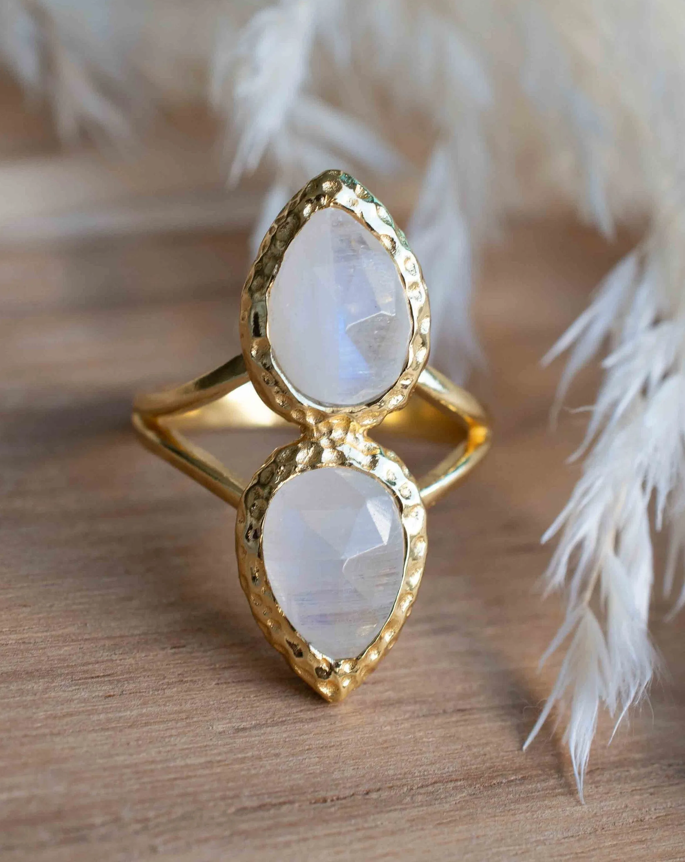 Moonstone Gold Plated Ring *  Statement Ring * Gemstone Ring * Rainbow Moonstone * Gold Ring  * BJR307