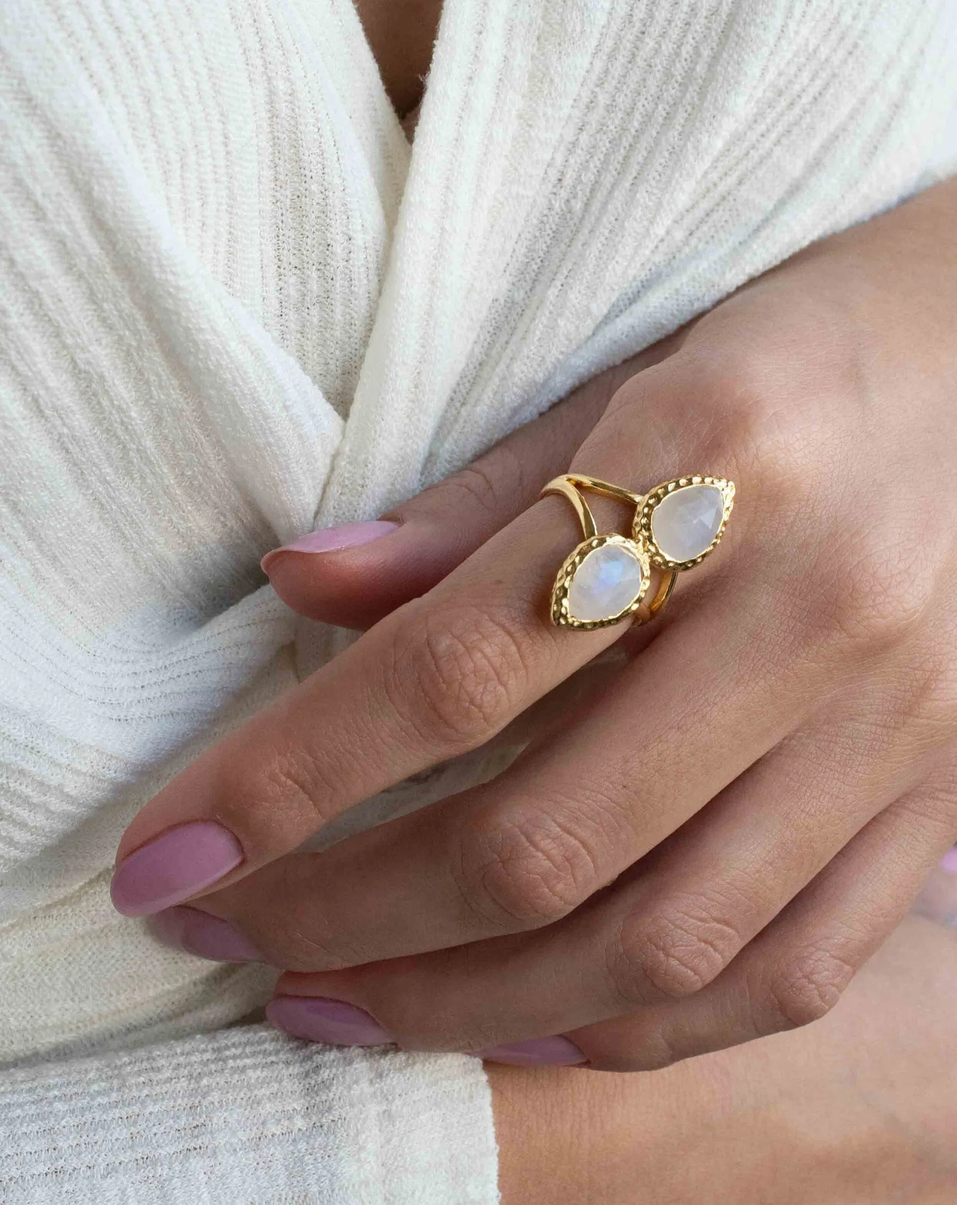 Moonstone Gold Plated Ring *  Statement Ring * Gemstone Ring * Rainbow Moonstone * Gold Ring  * BJR307