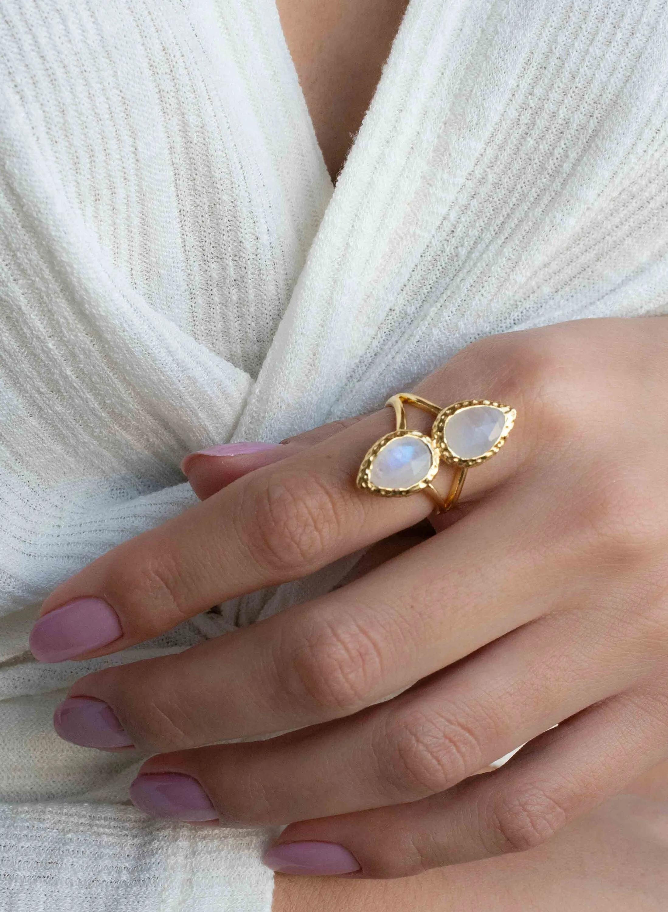 Moonstone Gold Plated Ring *  Statement Ring * Gemstone Ring * Rainbow Moonstone * Gold Ring  * BJR307