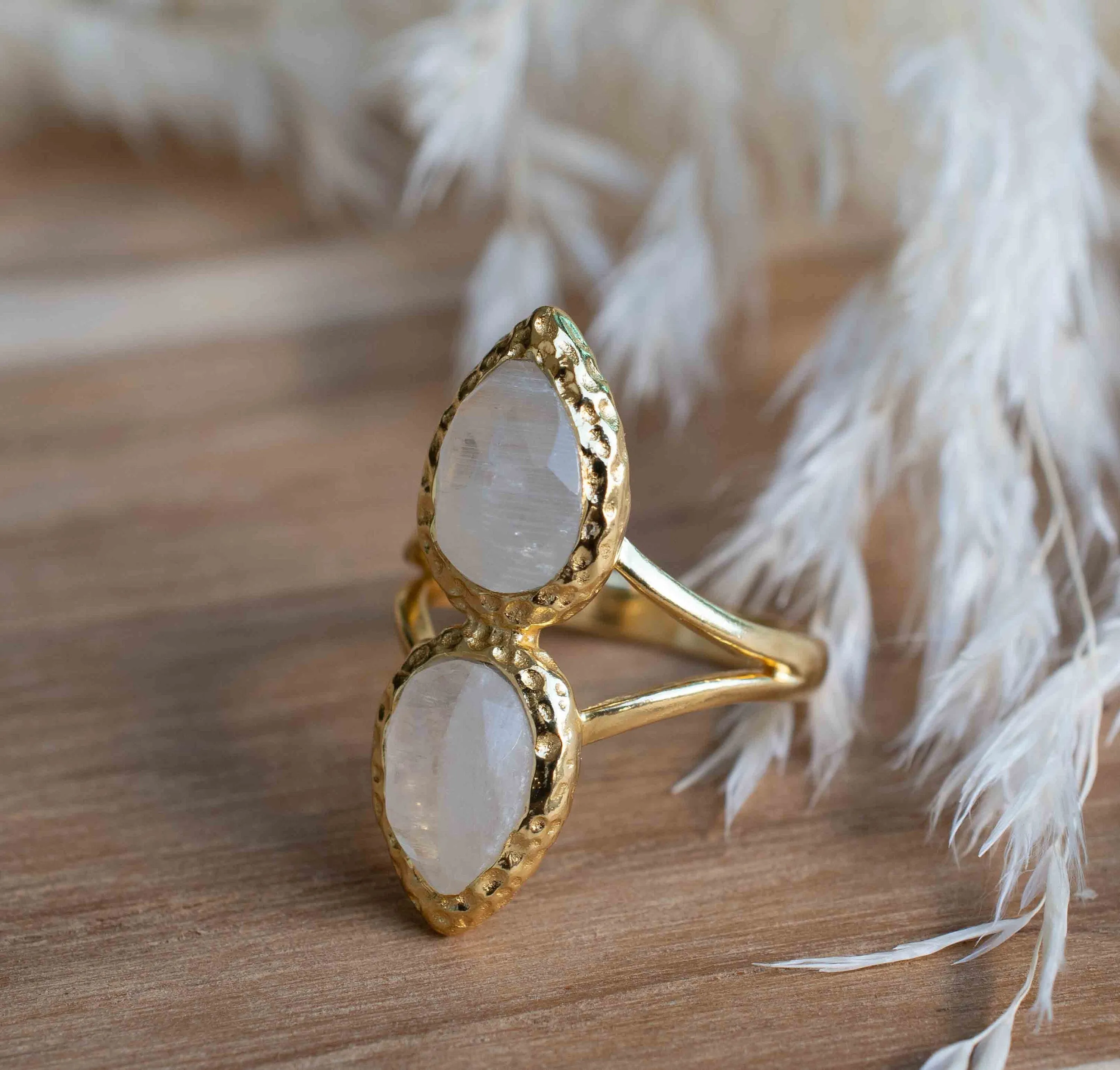 Moonstone Gold Plated Ring *  Statement Ring * Gemstone Ring * Rainbow Moonstone * Gold Ring  * BJR307