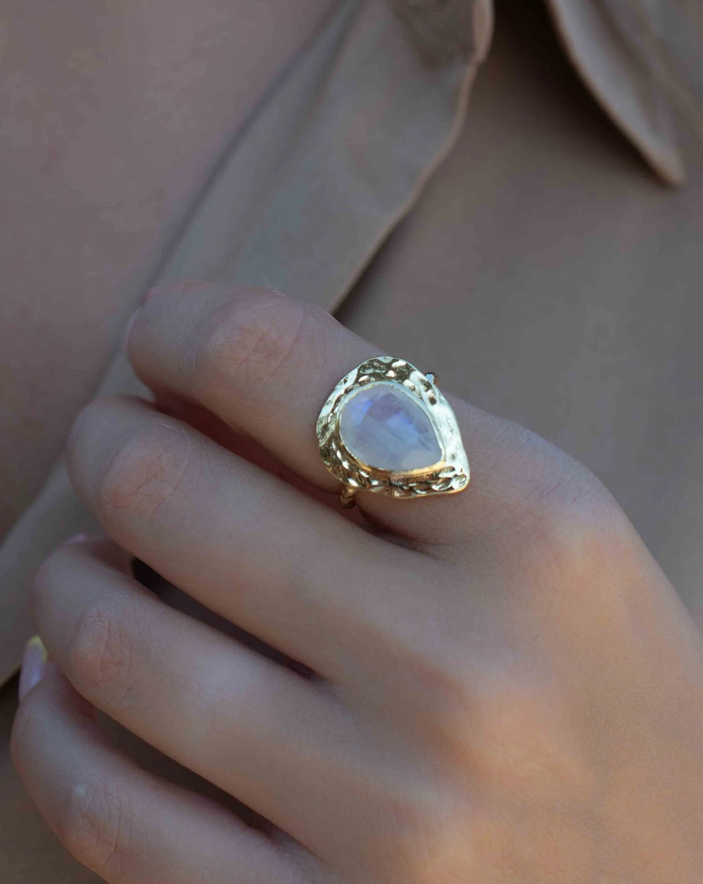 Moonstone Gold Plated Ring *  Statement Ring * Gemstone Ring * Rainbow Moonstone * Gold Ring  * Large Ring Statement * BJR292