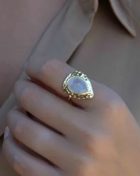 Moonstone Gold Plated Ring *  Statement Ring * Gemstone Ring * Rainbow Moonstone * Gold Ring  * Large Ring Statement * BJR292