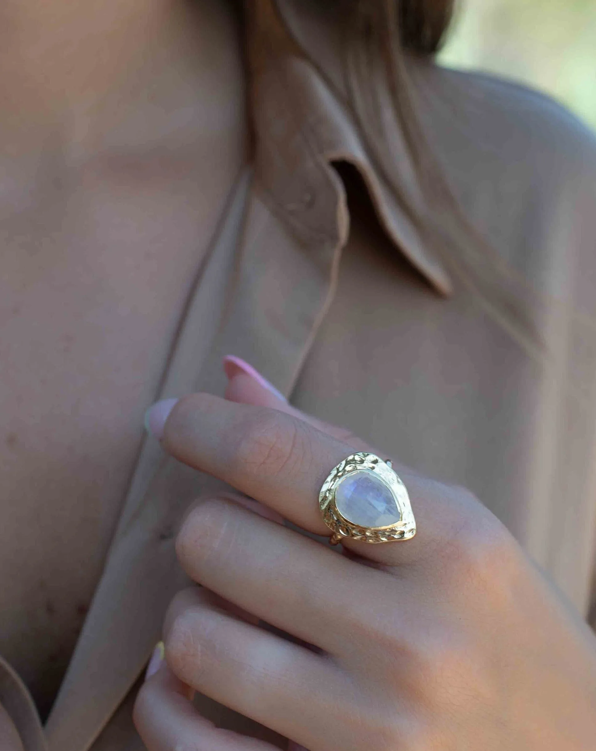 Moonstone Gold Plated Ring *  Statement Ring * Gemstone Ring * Rainbow Moonstone * Gold Ring  * Large Ring Statement * BJR292