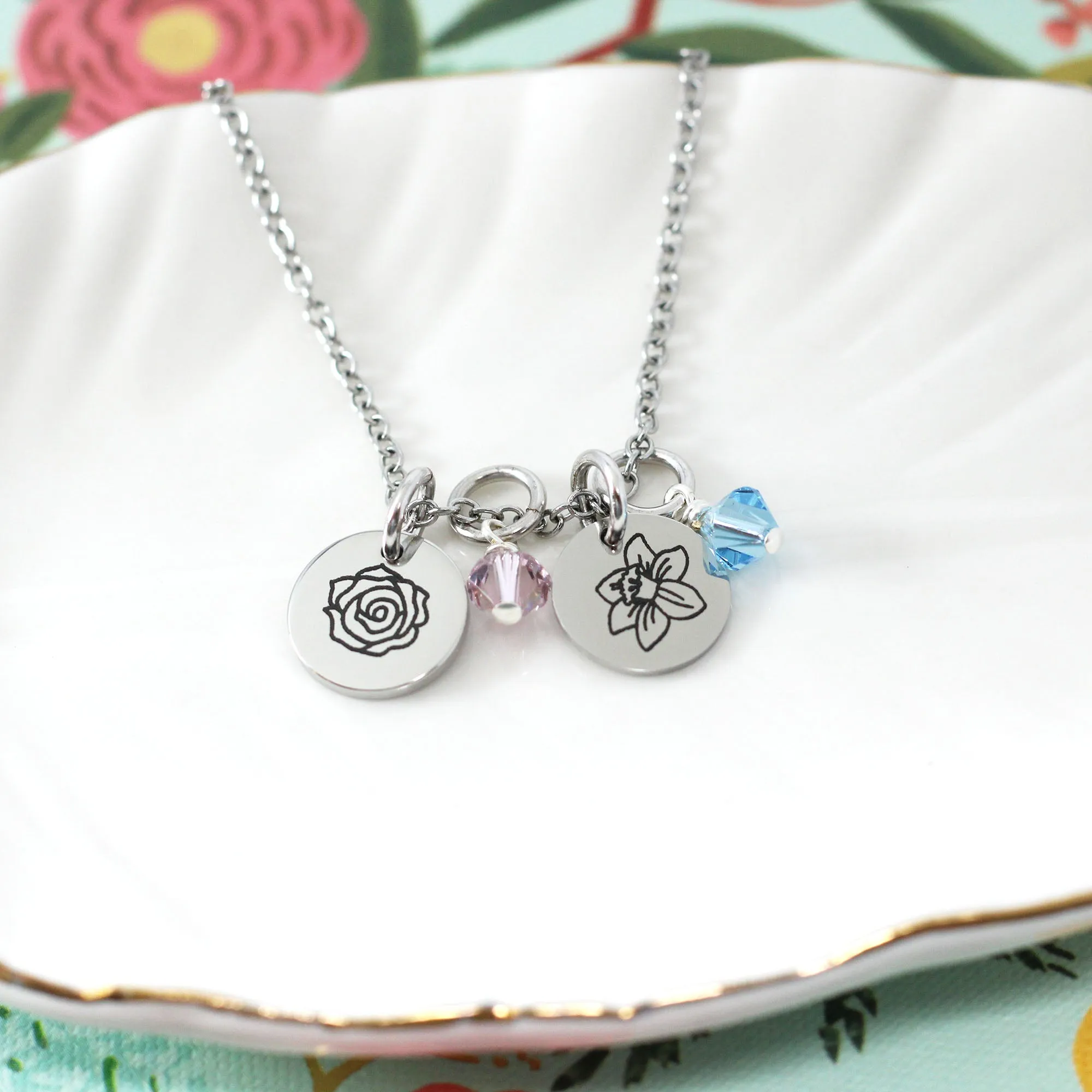 Multi Birth Flower Charm Necklace