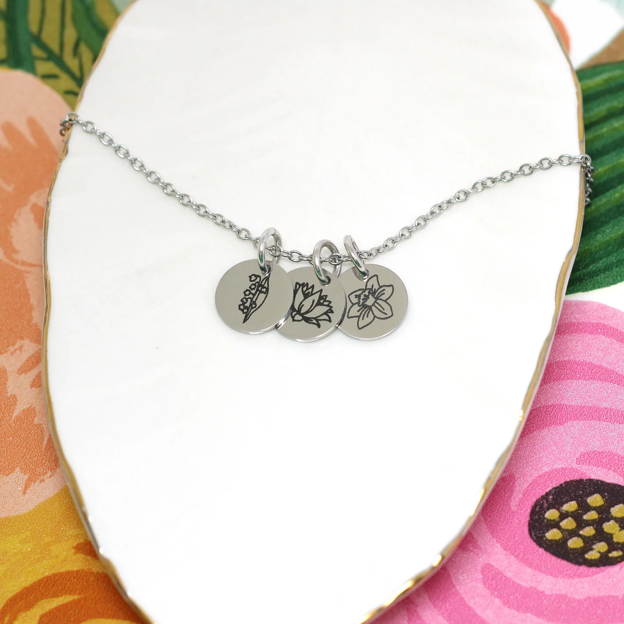 Multi Birth Flower Charm Necklace