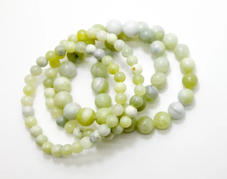 Natural Butter Jade Gemstone Beads Gemstone Stretch Bracelet