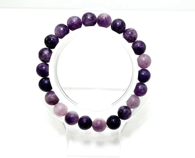 Natural Jade, Dyed Purple, Smooth Round Bead Stretch Bracelet