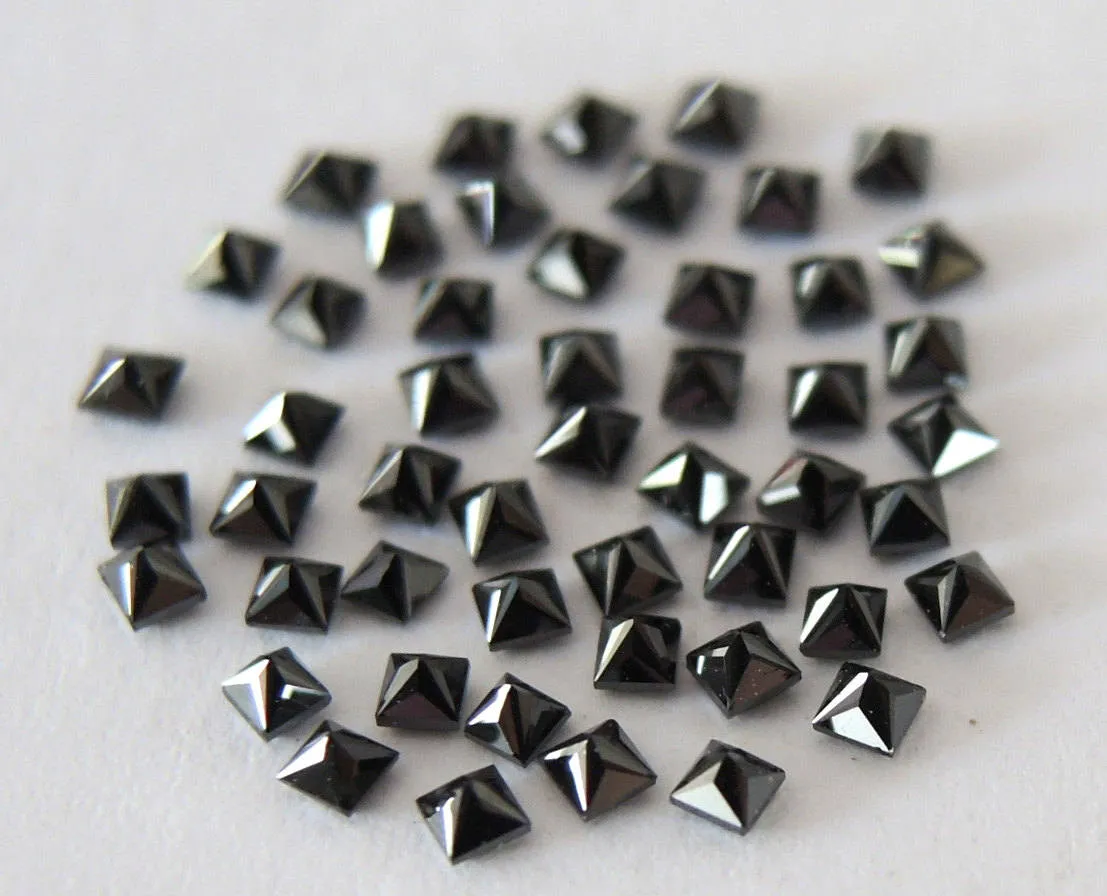 Natural Loose Diamond Princess Black Color I3 Clarity AAA Grade 1.5 To 1.5 MM 5 Pcs Lot Q46-1