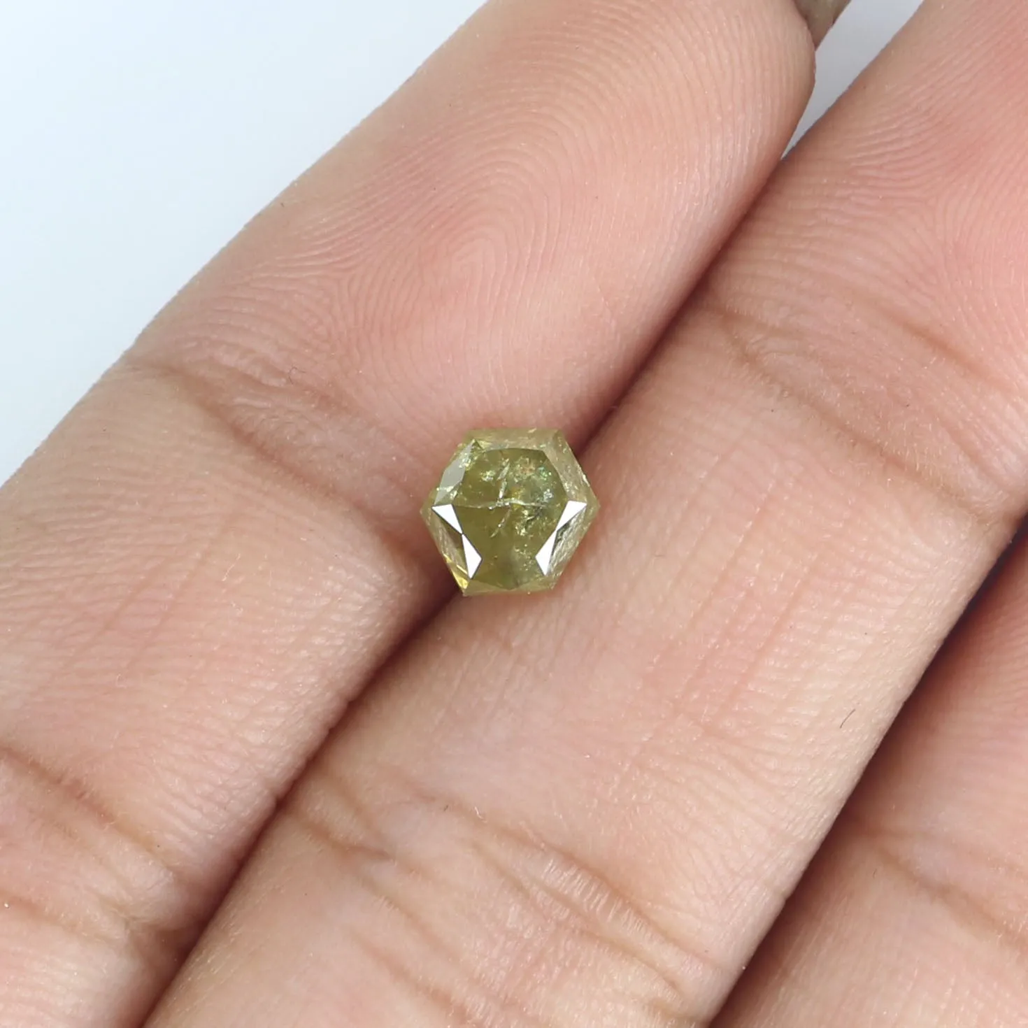 Natural Loose Hexagon Yellow Green Color Diamond 0.95 CT 6.11 MM Hexagon Shape Rose Cut Diamond L2509