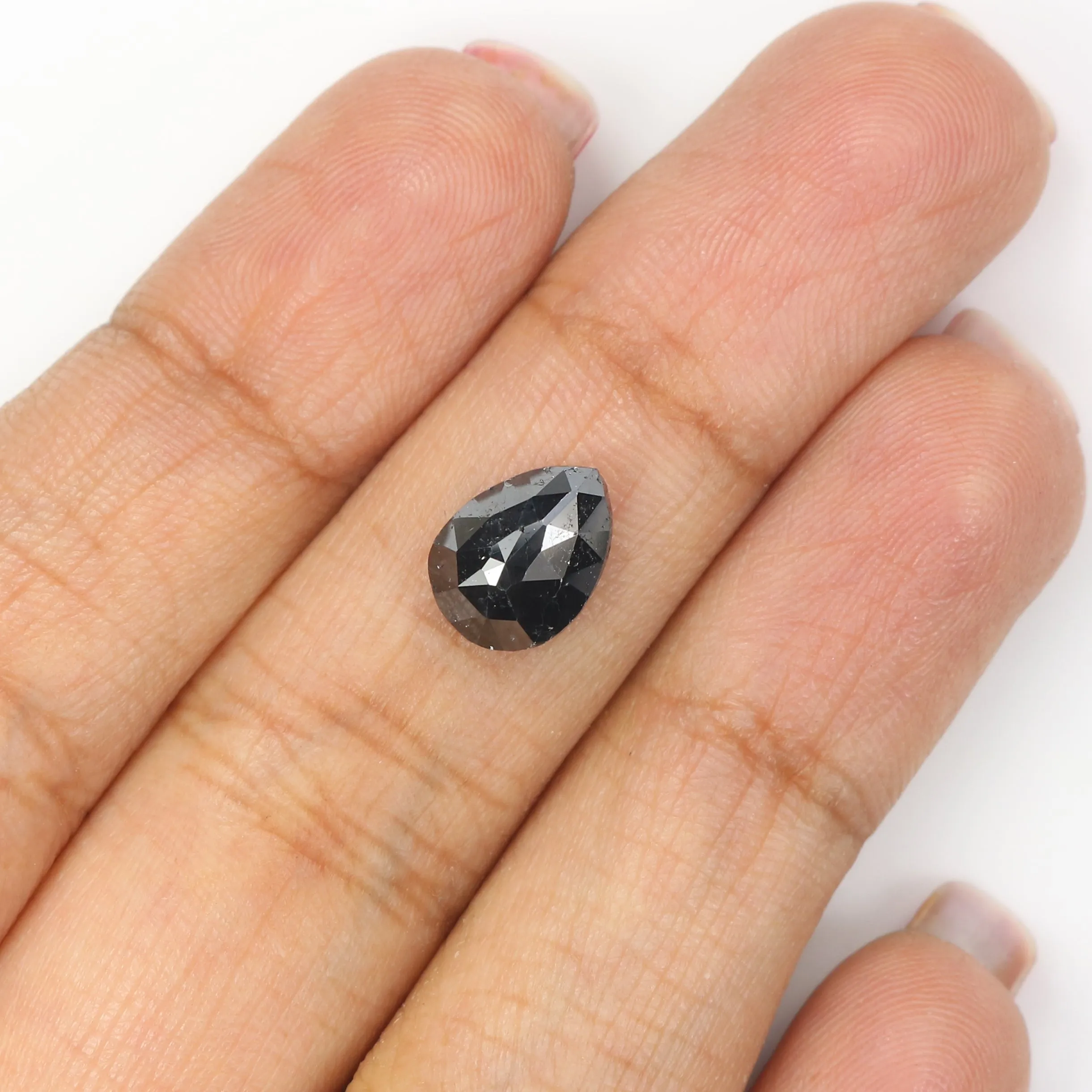 Natural Loose Pear Diamond Black Color 2.14 CT 9.25 MM Pear Shape Rose Cut Diamond L1607