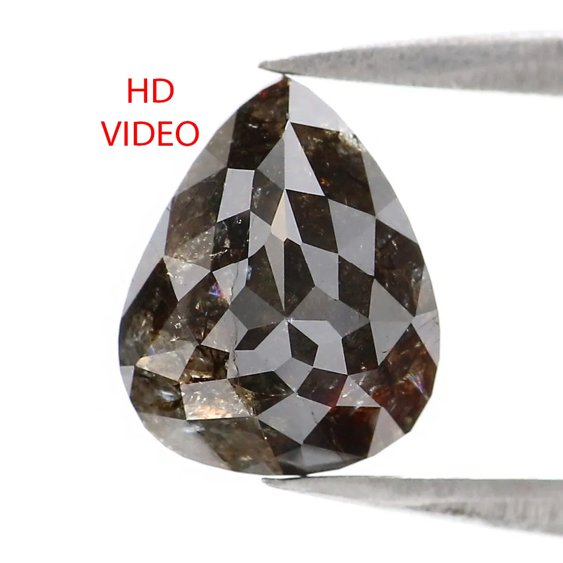 Natural Loose Pear Salt And Pepper Diamond Black Brown Color 1.92 CT 8.30 MM Pear Shape Rose Cut Diamond L8180