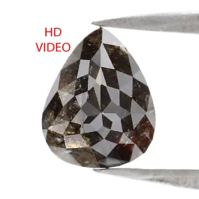 Natural Loose Pear Salt And Pepper Diamond Black Brown Color 1.92 CT 8.30 MM Pear Shape Rose Cut Diamond L8180