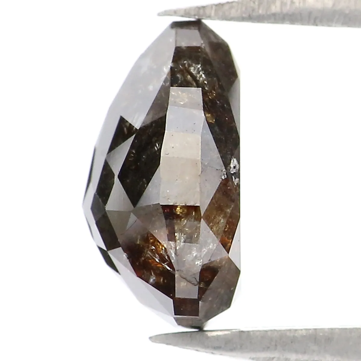 Natural Loose Pear Salt And Pepper Diamond Black Brown Color 1.92 CT 8.30 MM Pear Shape Rose Cut Diamond L8180