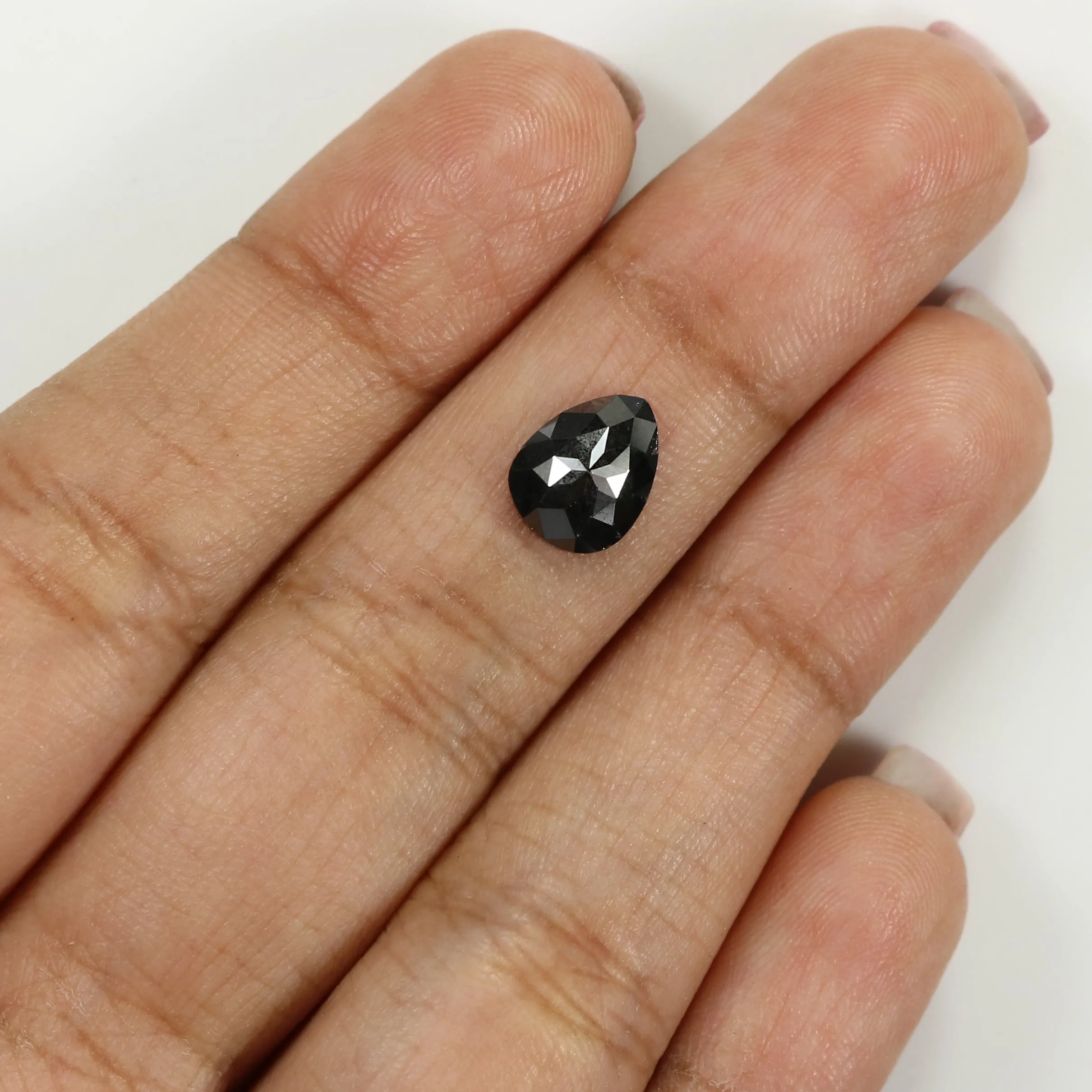 Natural Loose Pear Salt And Pepper Diamond Black Color 1.62 CT 9.20 MM Pear Shape Rose Cut Diamond L8350