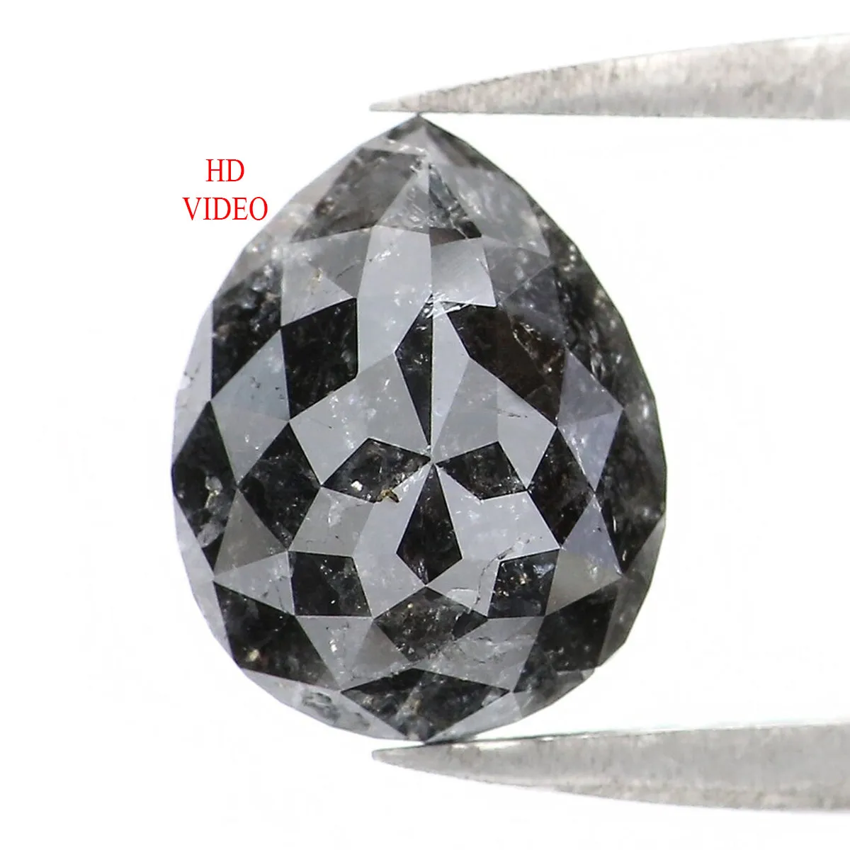 Natural Loose Pear Salt And Pepper Diamond Black Color 2.45 CT 9.20 MM Pear Shape Rose Cut Diamond KR2005