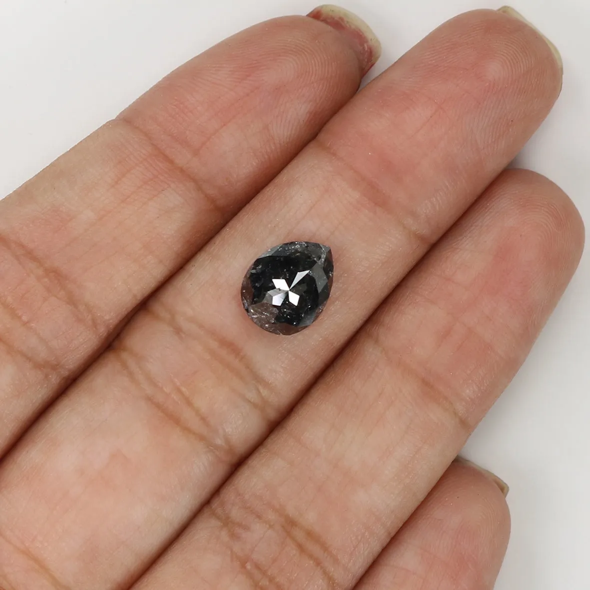 Natural Loose Pear Salt And Pepper Diamond Black Color 2.45 CT 9.20 MM Pear Shape Rose Cut Diamond KR2005