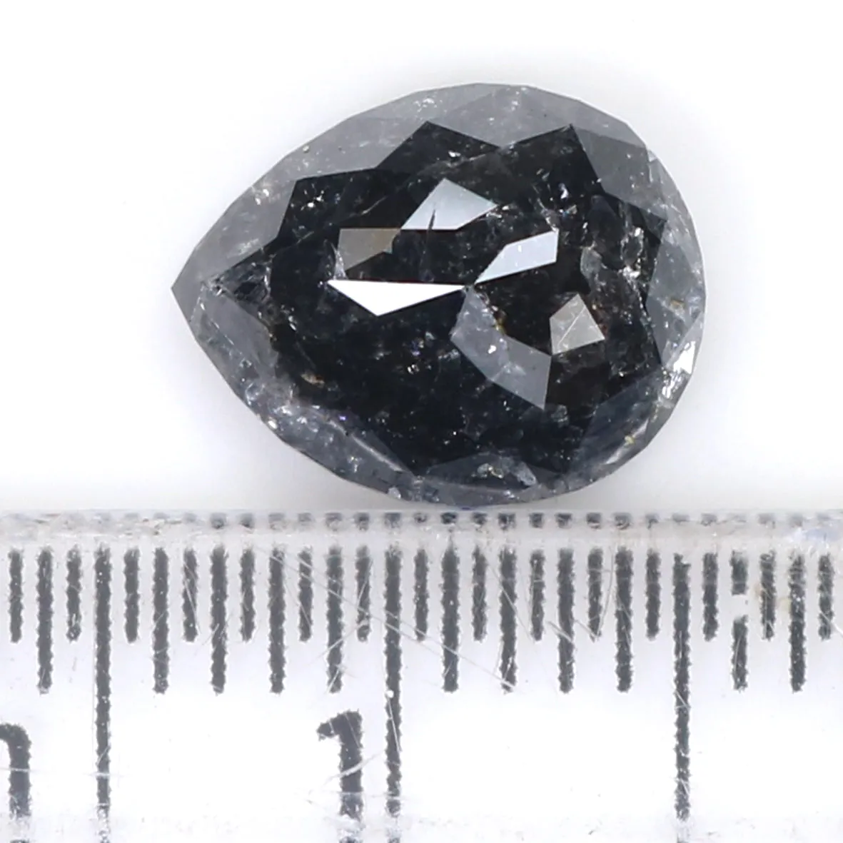 Natural Loose Pear Salt And Pepper Diamond Black Color 2.45 CT 9.20 MM Pear Shape Rose Cut Diamond KR2005