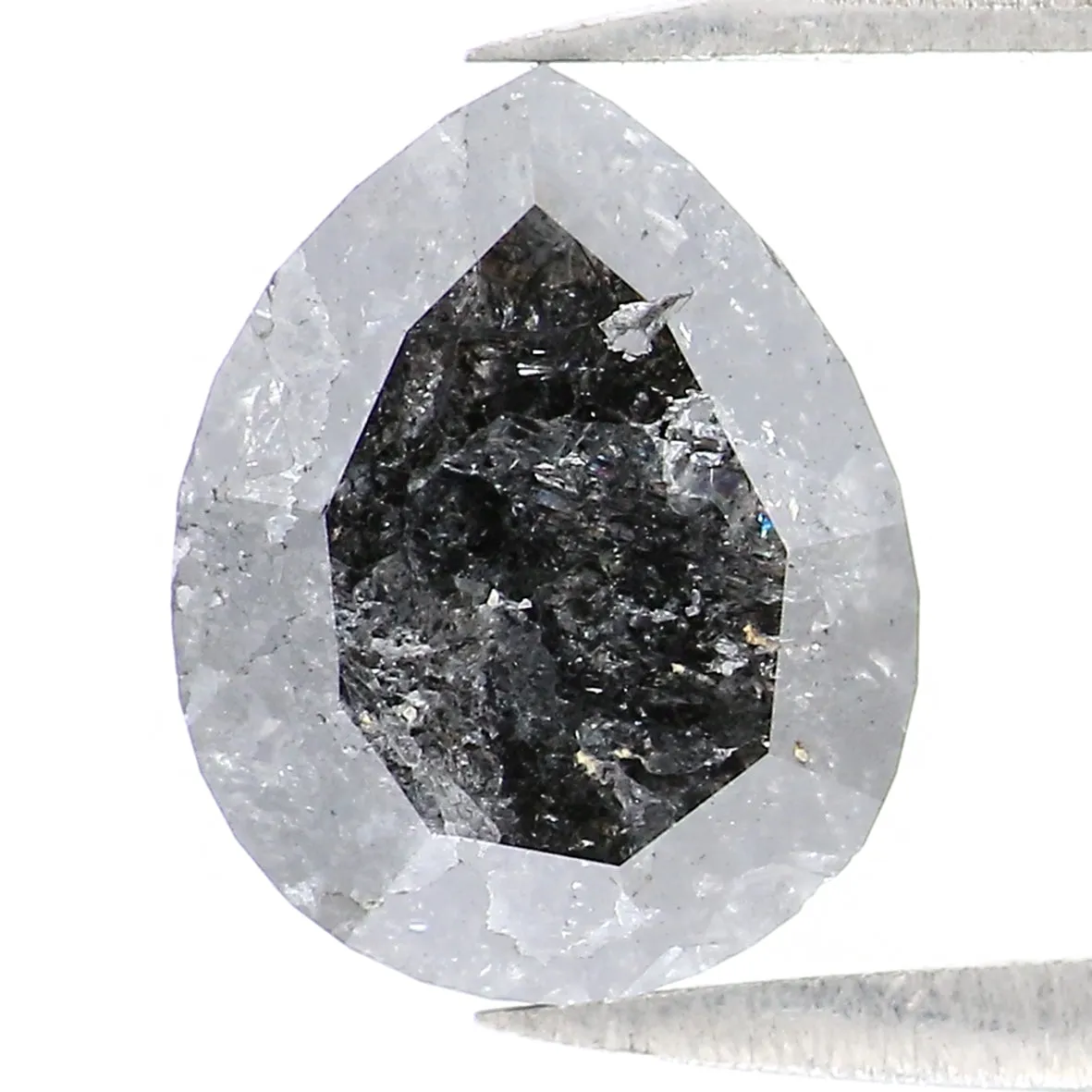 Natural Loose Pear Salt And Pepper Diamond Black Color 2.45 CT 9.20 MM Pear Shape Rose Cut Diamond KR2005