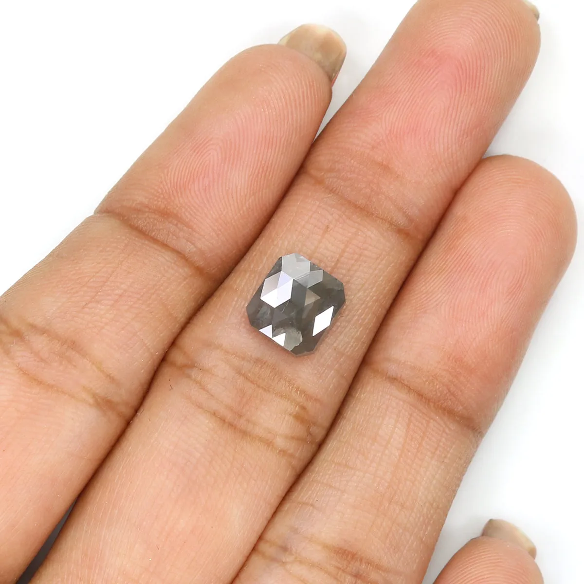 Natural Loose Radiant Diamond Black Grey Color 1.67 CT 7.60 MM Radiant Shape Rose Cut Diamond L9829