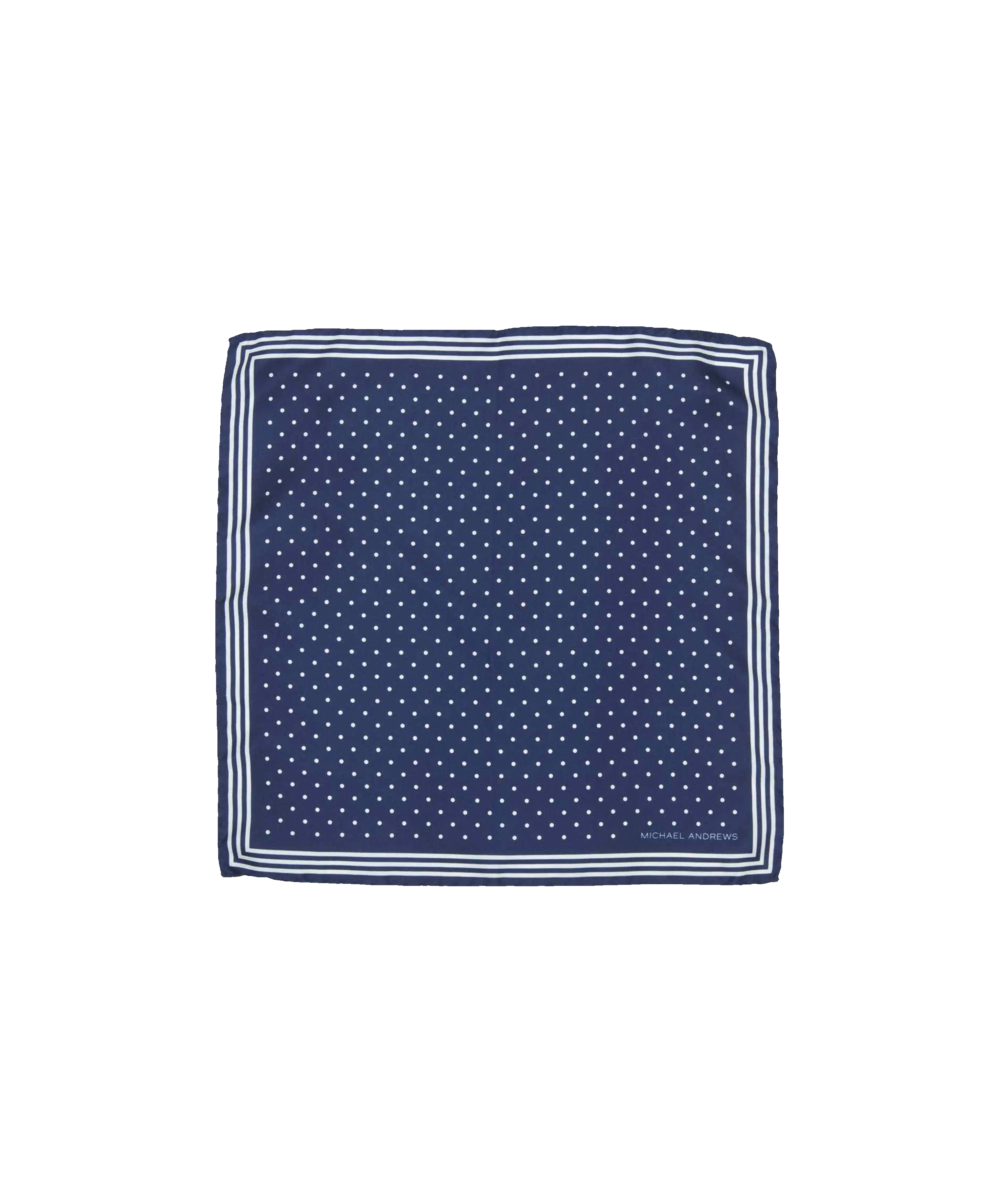 Navy Pocket Square with Classic White Polka Dots and Striped Border | He Spoke Style