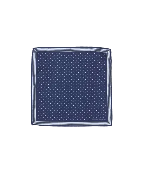 Navy Pocket Square with Classic White Polka Dots and Striped Border | He Spoke Style