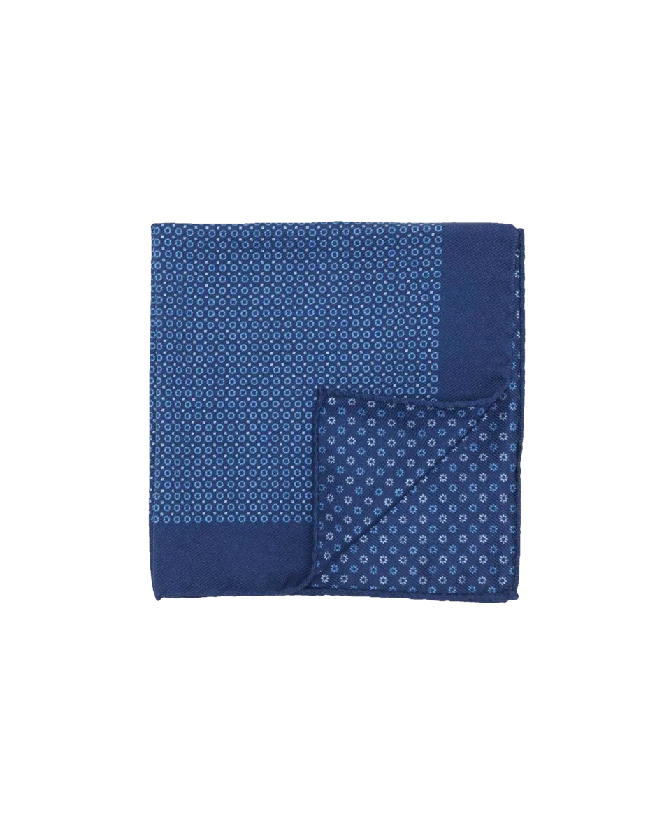 Navy Pocket Square with Small Light Blue Circles | He Spoke Style