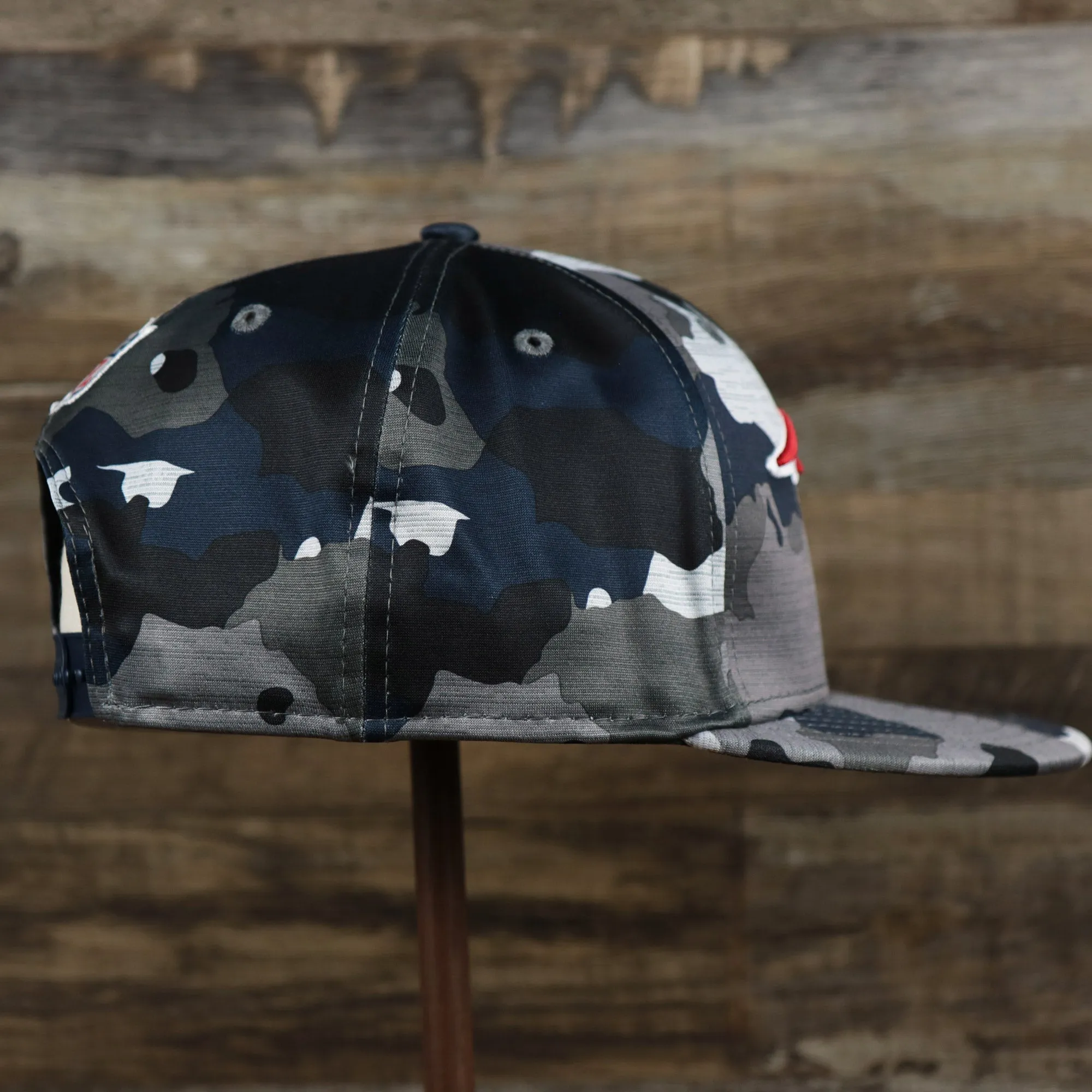 New England Patriots NFL OnField Summer Training 2022 Camo 9Fifty Snapback | Navy Blue Camo 9Fifty