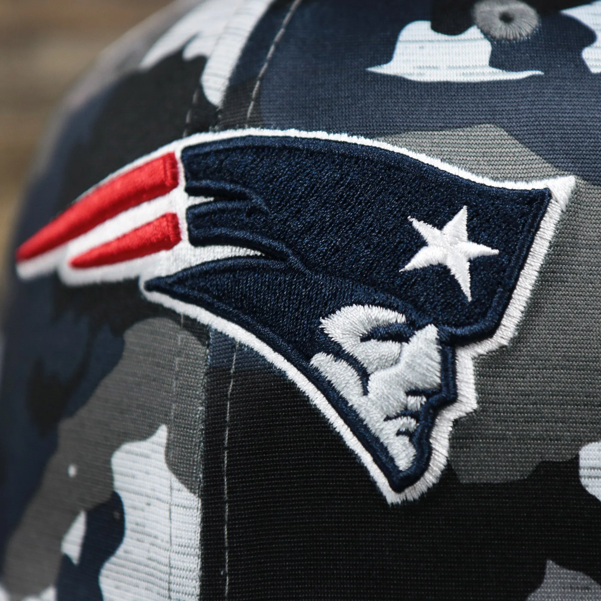 New England Patriots NFL OnField Summer Training 2022 Camo 9Fifty Snapback | Navy Blue Camo 9Fifty