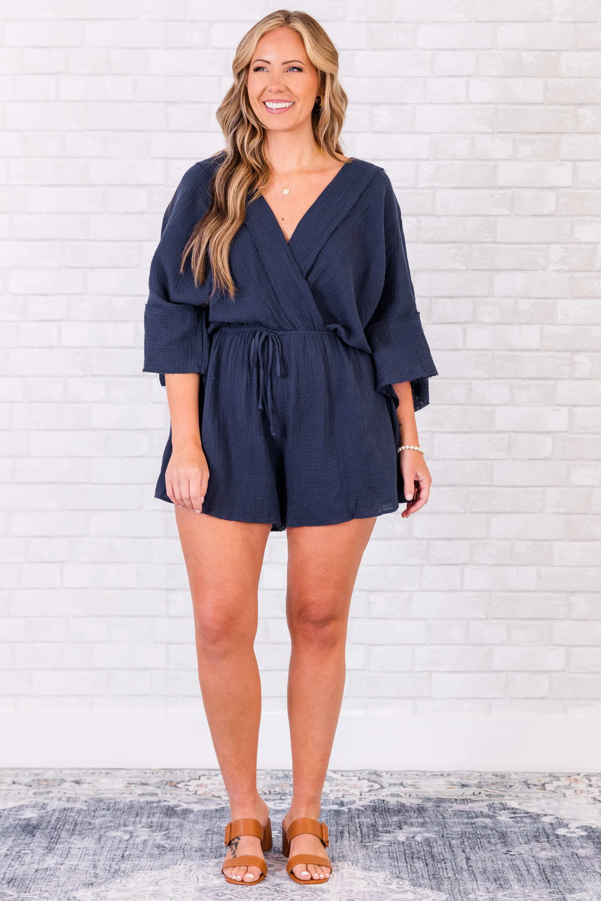 Off The Clock Romper, Navy