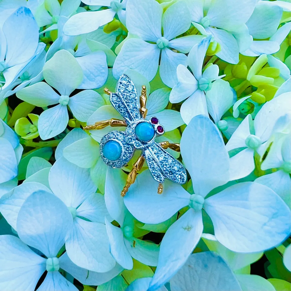 Opal, Diamond and Pink Sapphire Bug Brooch