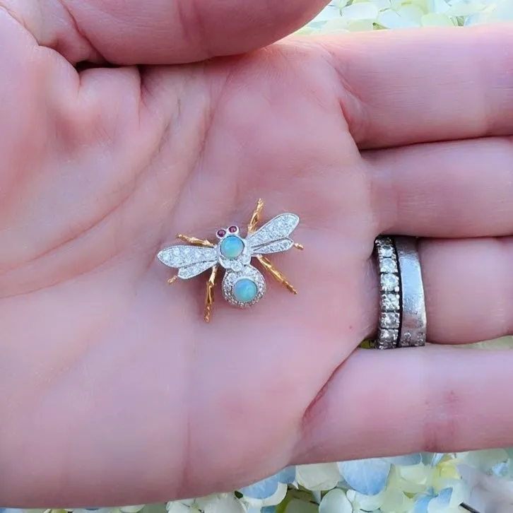 Opal, Diamond and Pink Sapphire Bug Brooch