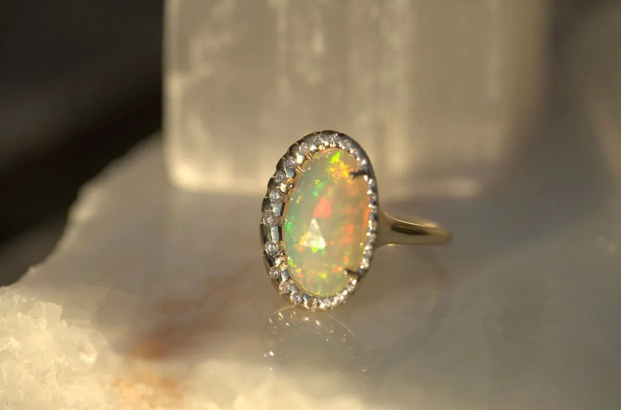 Opal Free Form Diamond Bezel Ring