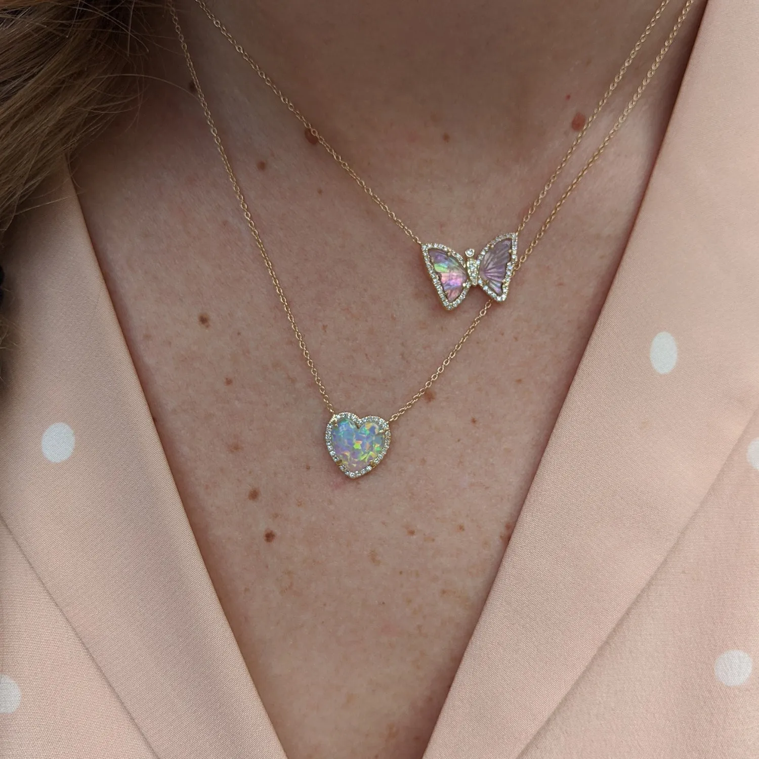 Opal Heart Necklace With Diamonds