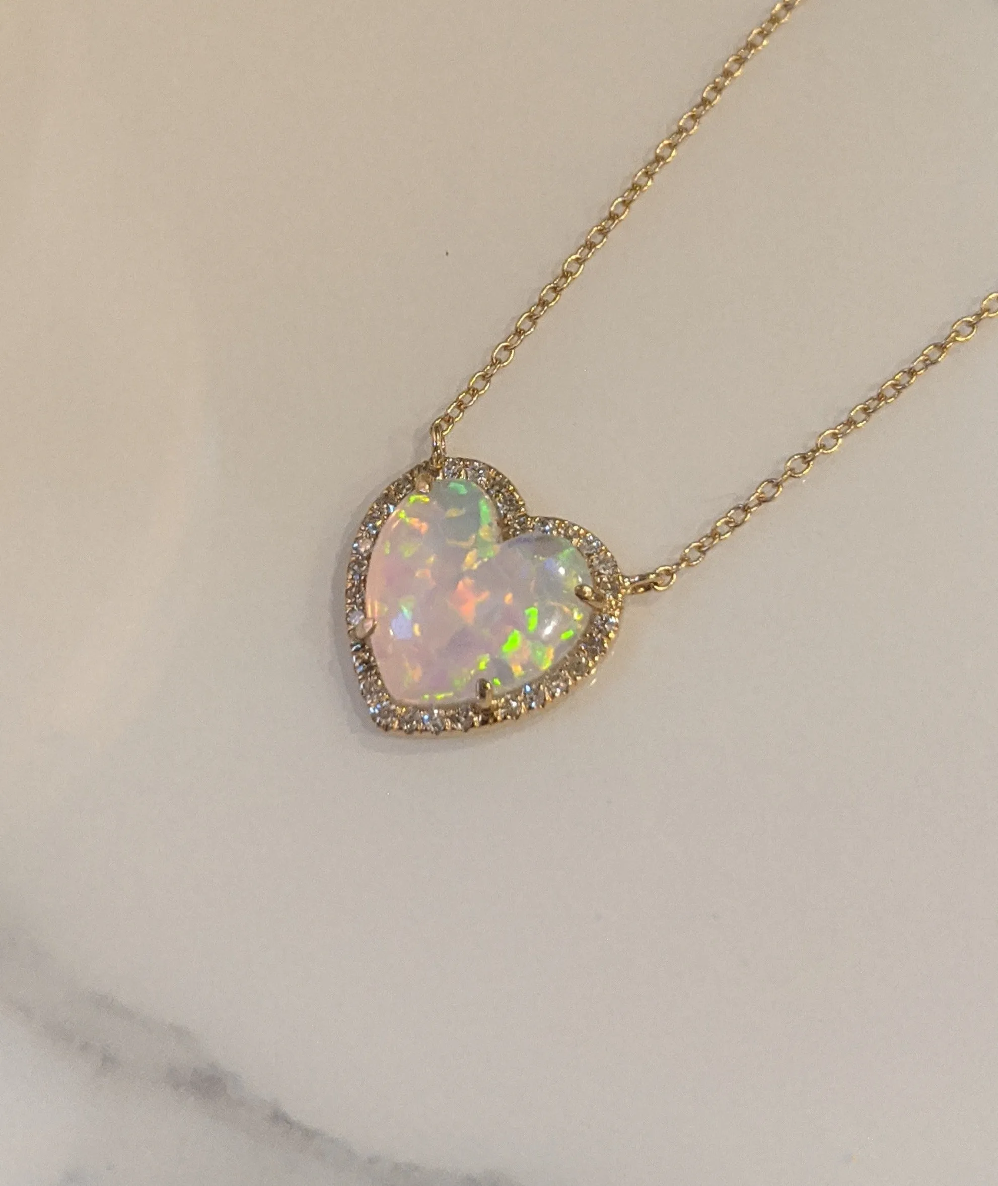 Opal Heart Necklace With Diamonds