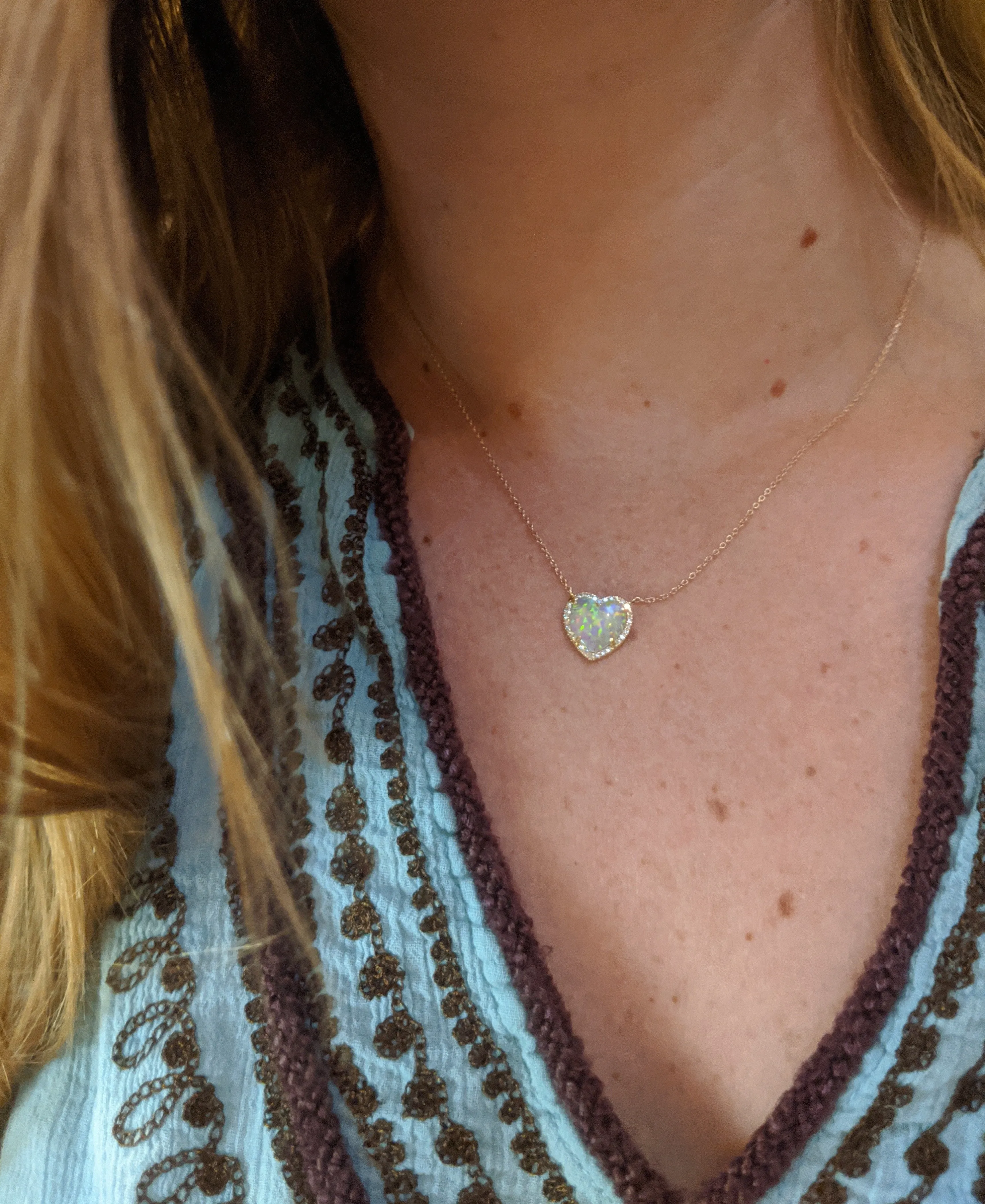 Opal Heart Necklace With Diamonds