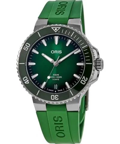 Oris Aquis Date Calibre 400 Automatic Green Dial Rubber Strap Men's Watch 01 400 7790 4157-07 4 23 47EB