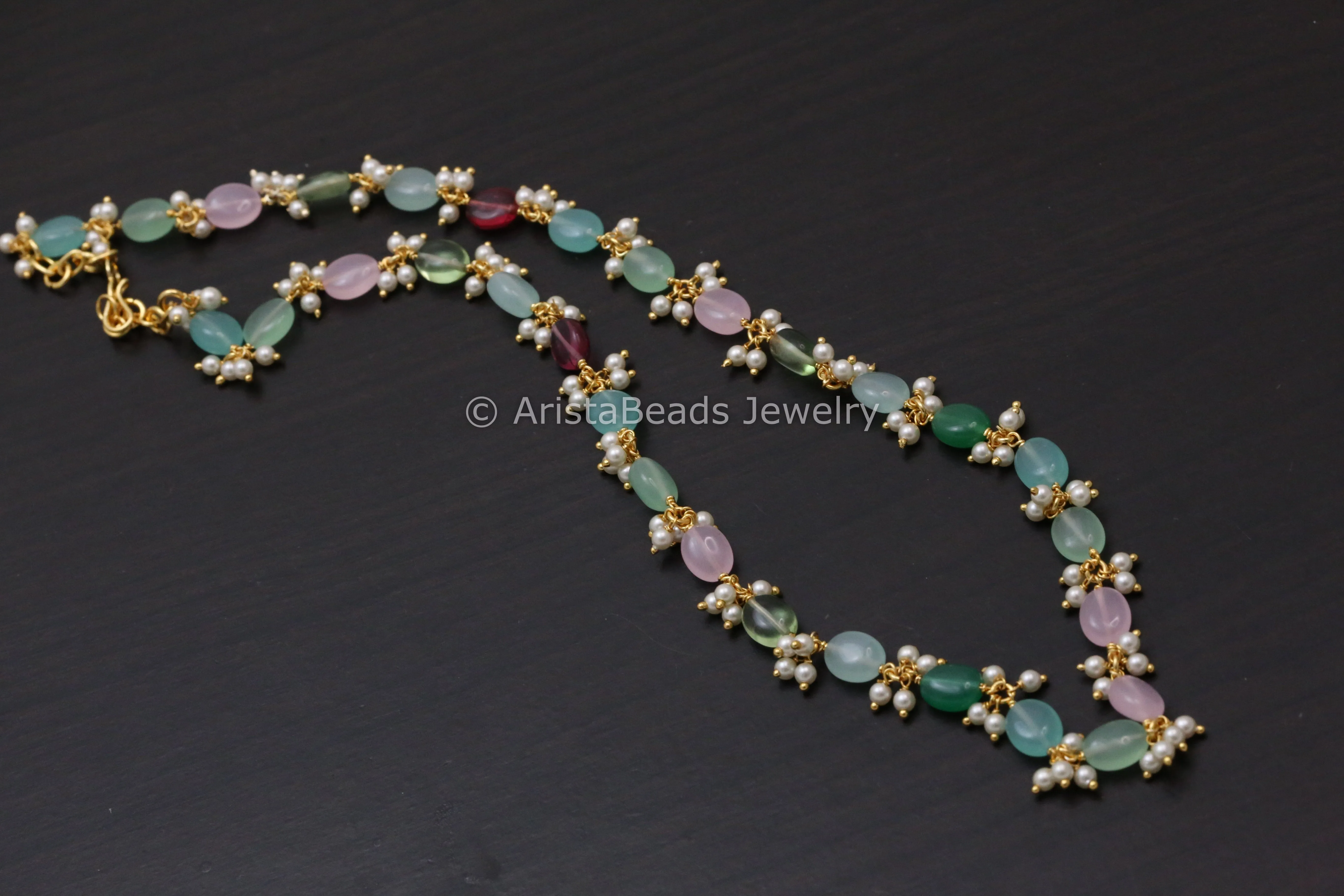 Pastel Color Beads & Pearl Necklace