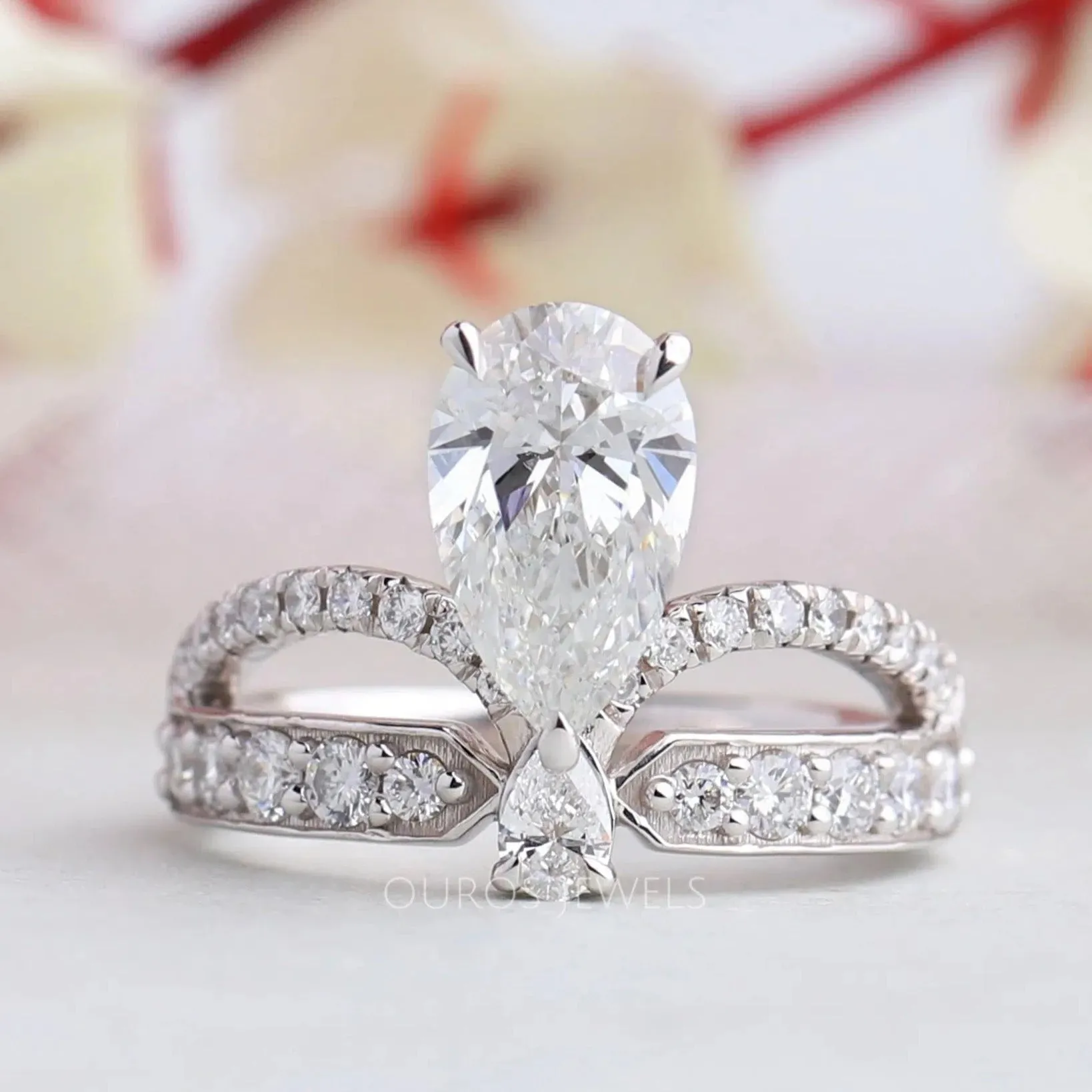 Pear Cut Crown Style Bridal Engagement Ring