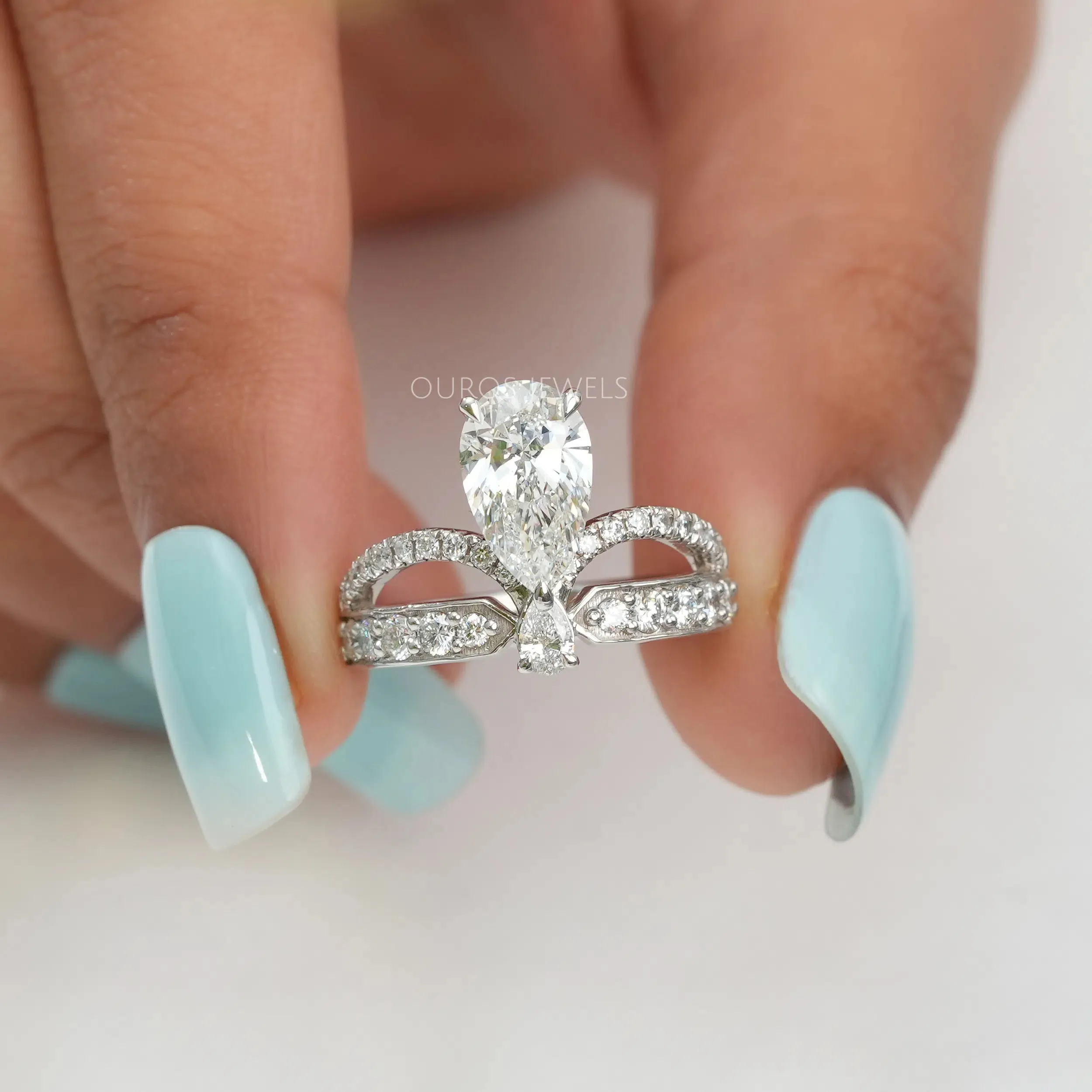 Pear Cut Crown Style Bridal Engagement Ring