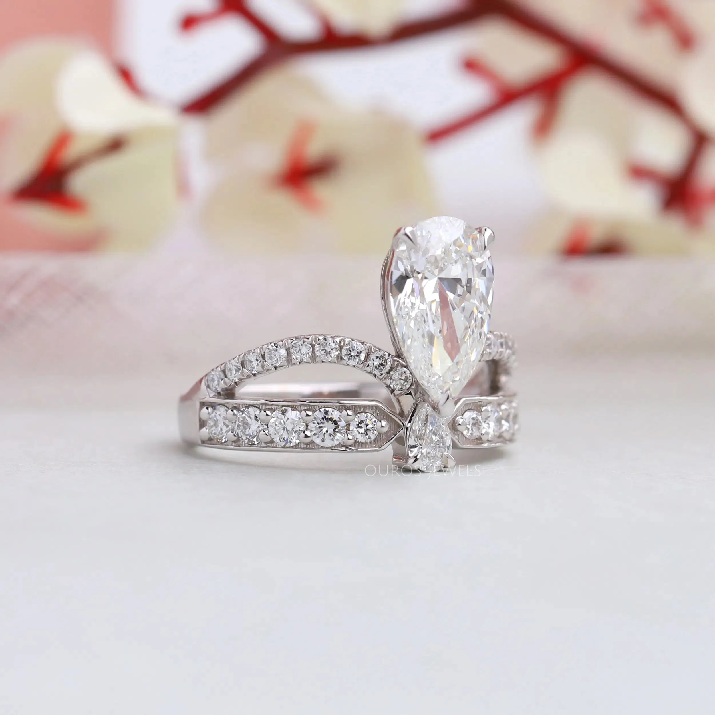 Pear Cut Crown Style Bridal Engagement Ring