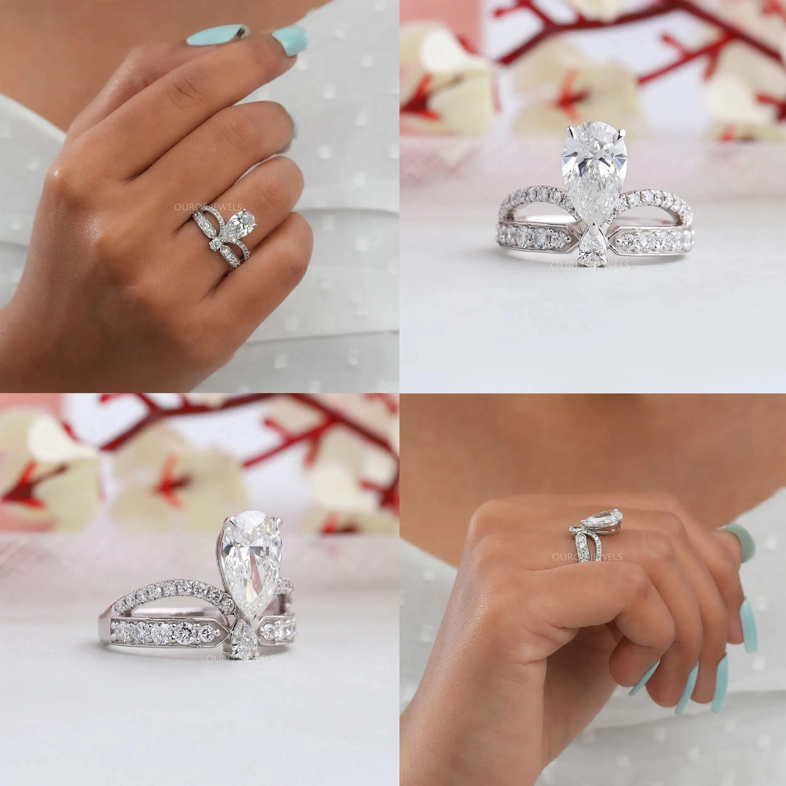 Pear Cut Crown Style Bridal Engagement Ring