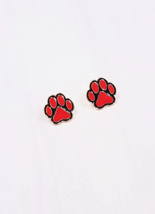 Perfect Paw Print Stud Earring RED BLACK