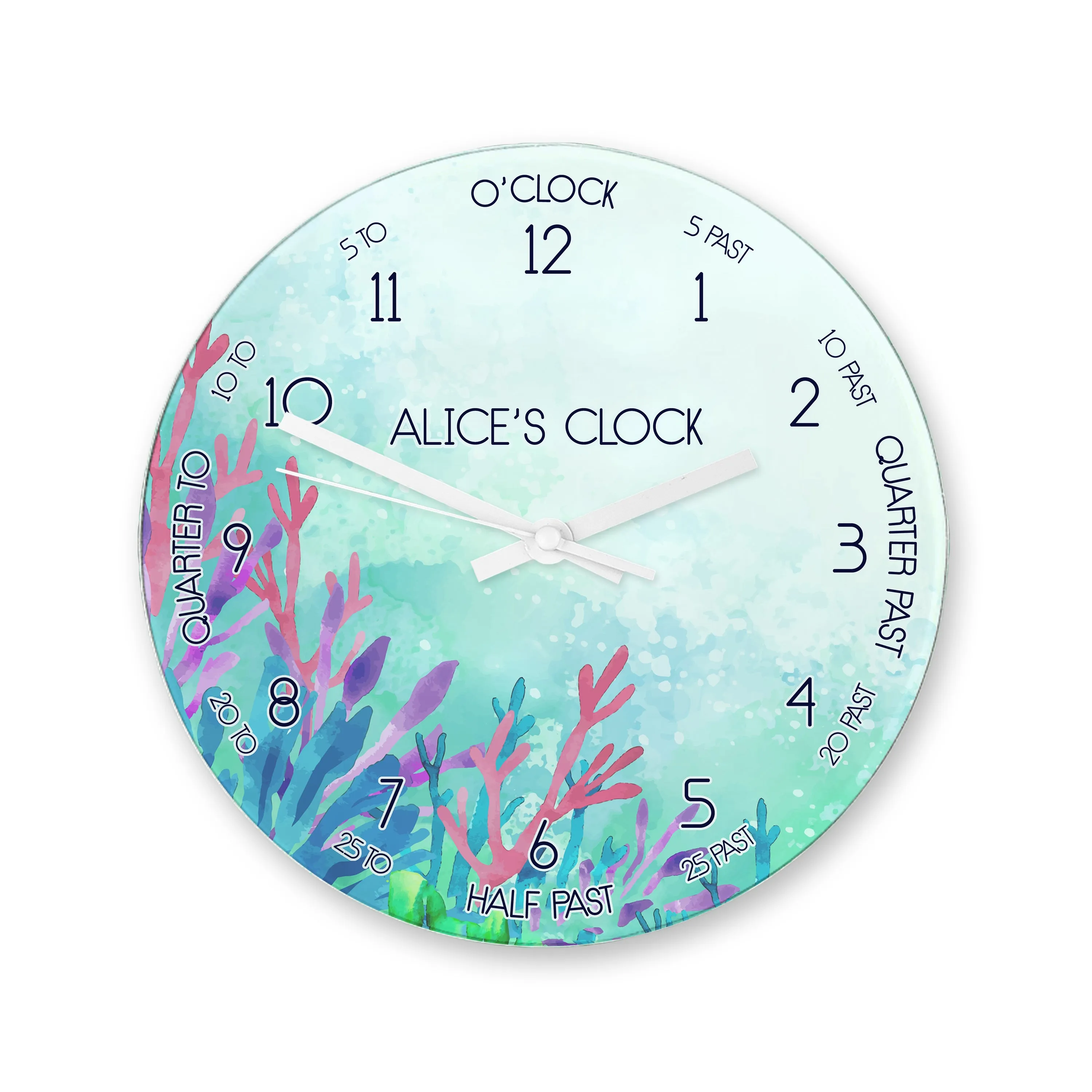 Personalised Kids Sealife Glass Clock - Large