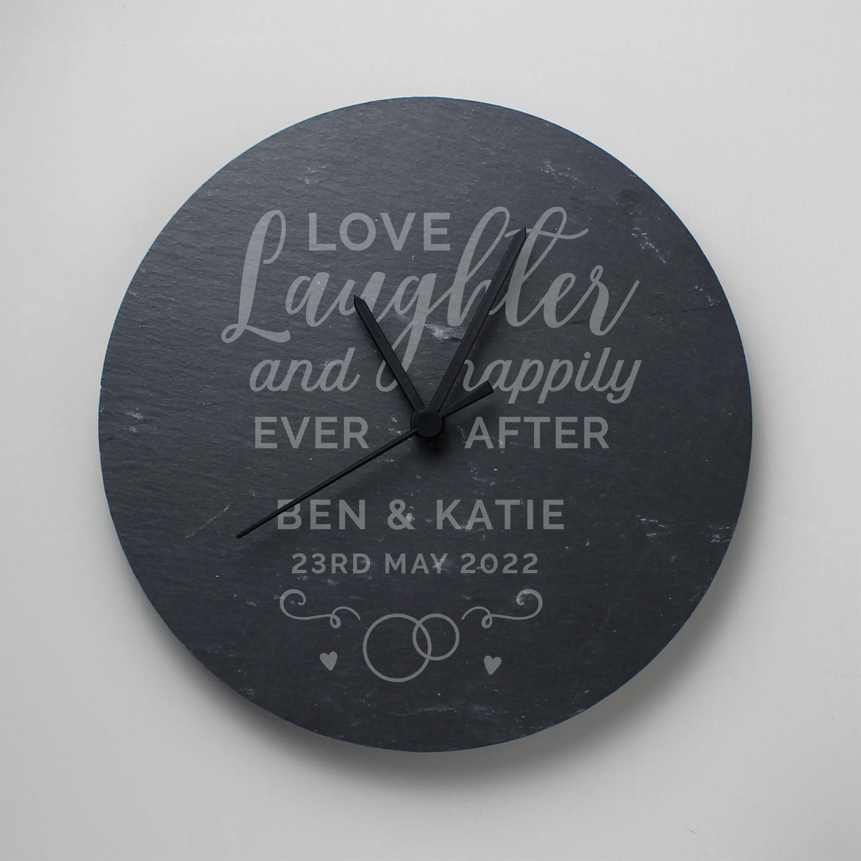 Personalised Love Laughter Slate Clock