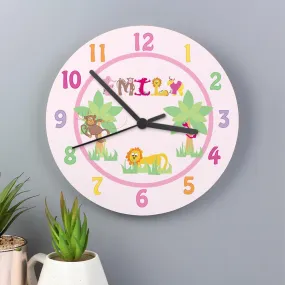 Personalised Pink Animal Alphabet Clock